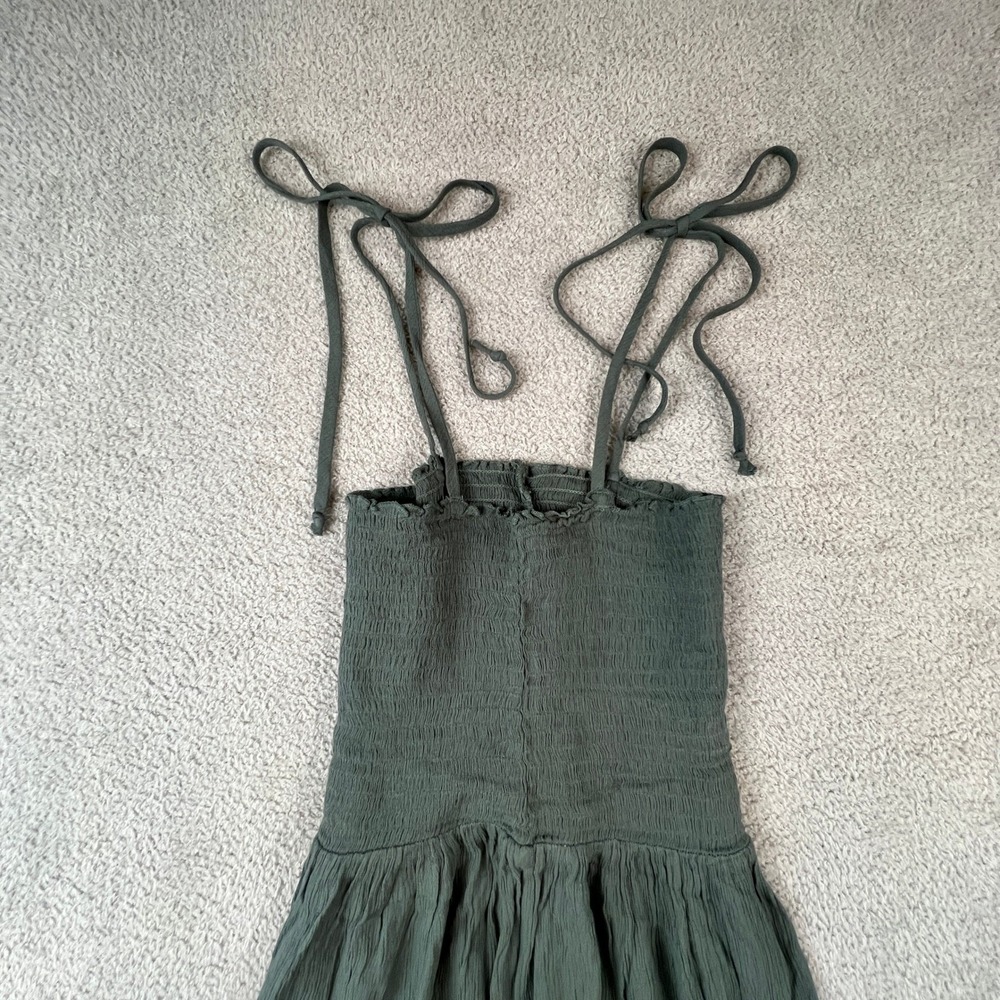 Boho Midi Dress Small Women's Natural Reflections Green Smocked Rayon Strap‎ - Picture 4 of 9
